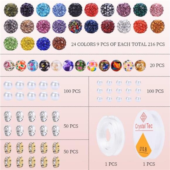 Jewelry Making Beads Set, 590 PCS 10mm Round Mixed Color Rhinestone - Picture 2 of 7